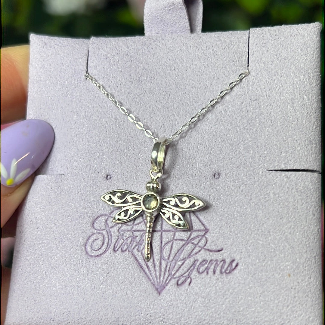 Citrine Facet Dragonfly Sterling Pendant