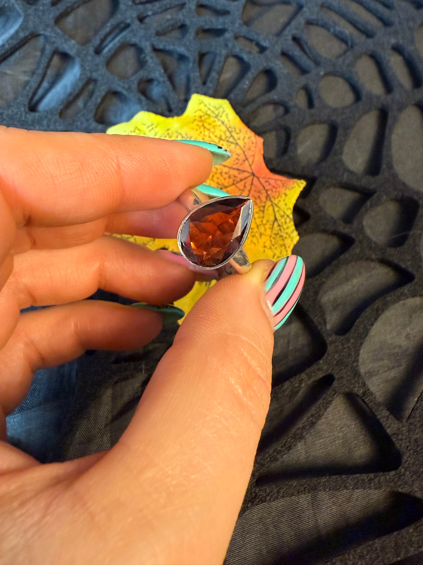 Garnet Facet 925 Ring - Size N 1/2 AA GRADE