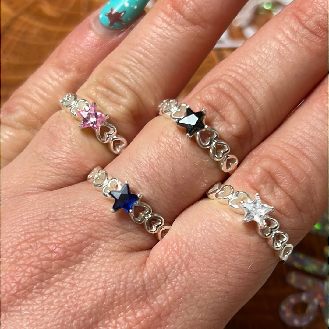 Star & Heart Band CZ - 925 Sterling Silver Ring