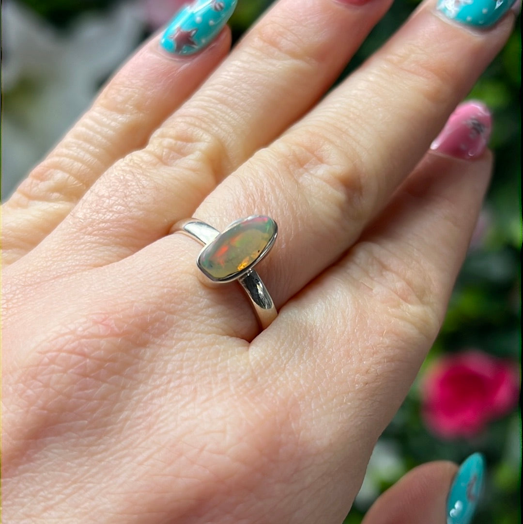 Ethiopian Opal Raw 925 Sterling Silver Ring - Size P 1/2 - Q