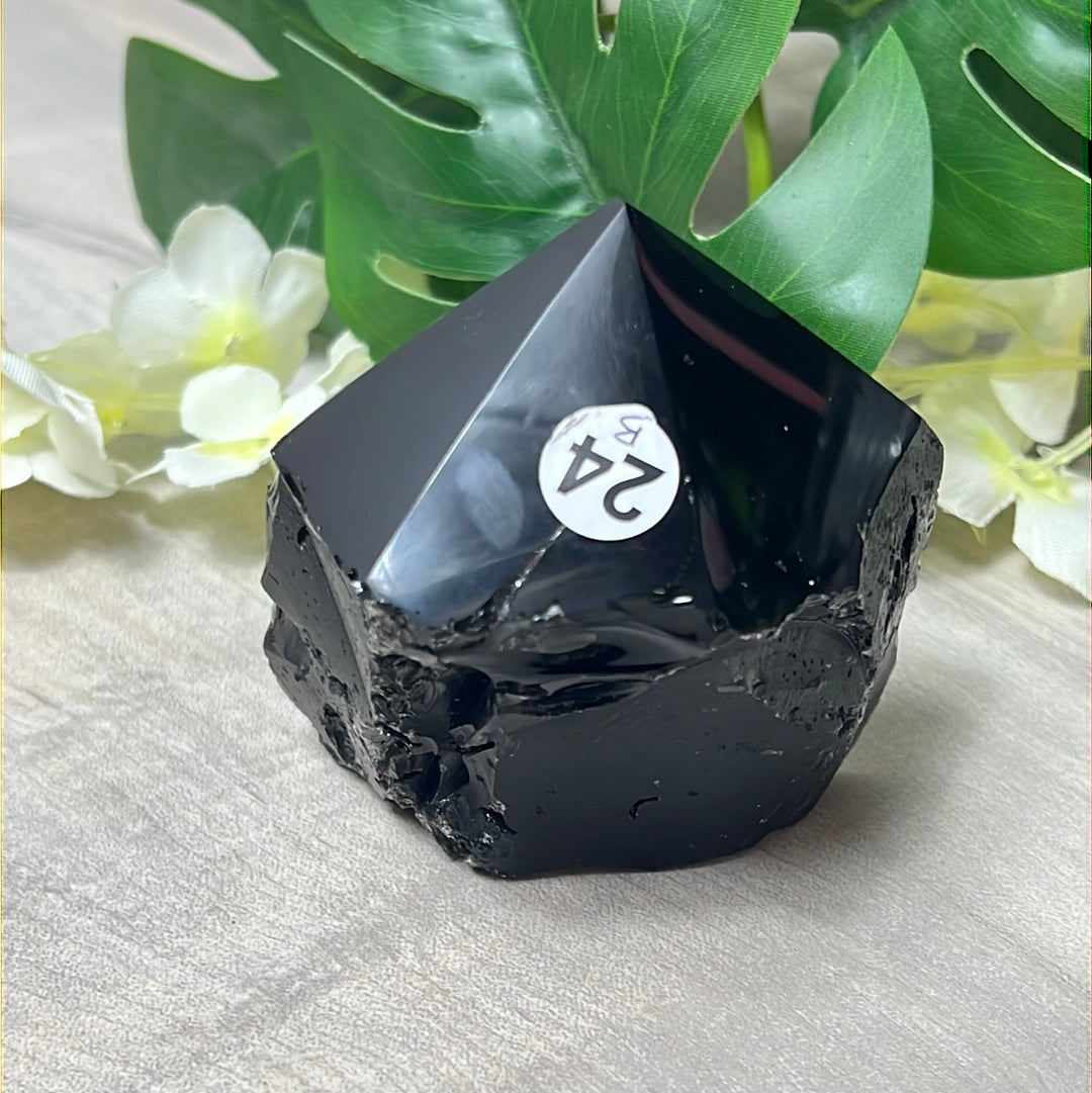 Black Obsidian Half & Half Polished Raw Tower Point