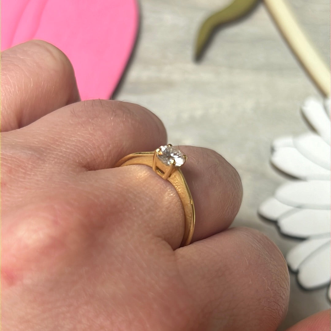 Moissanite 925 Sterling 24ct Gold Ring - Size N 1/2 - O 0.5ct