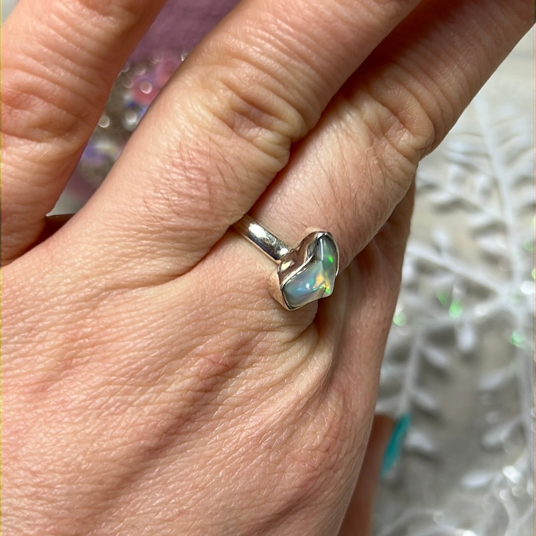 Ethiopian Opal Raw 925 Sterling Silver Ring - Size N 1/2
