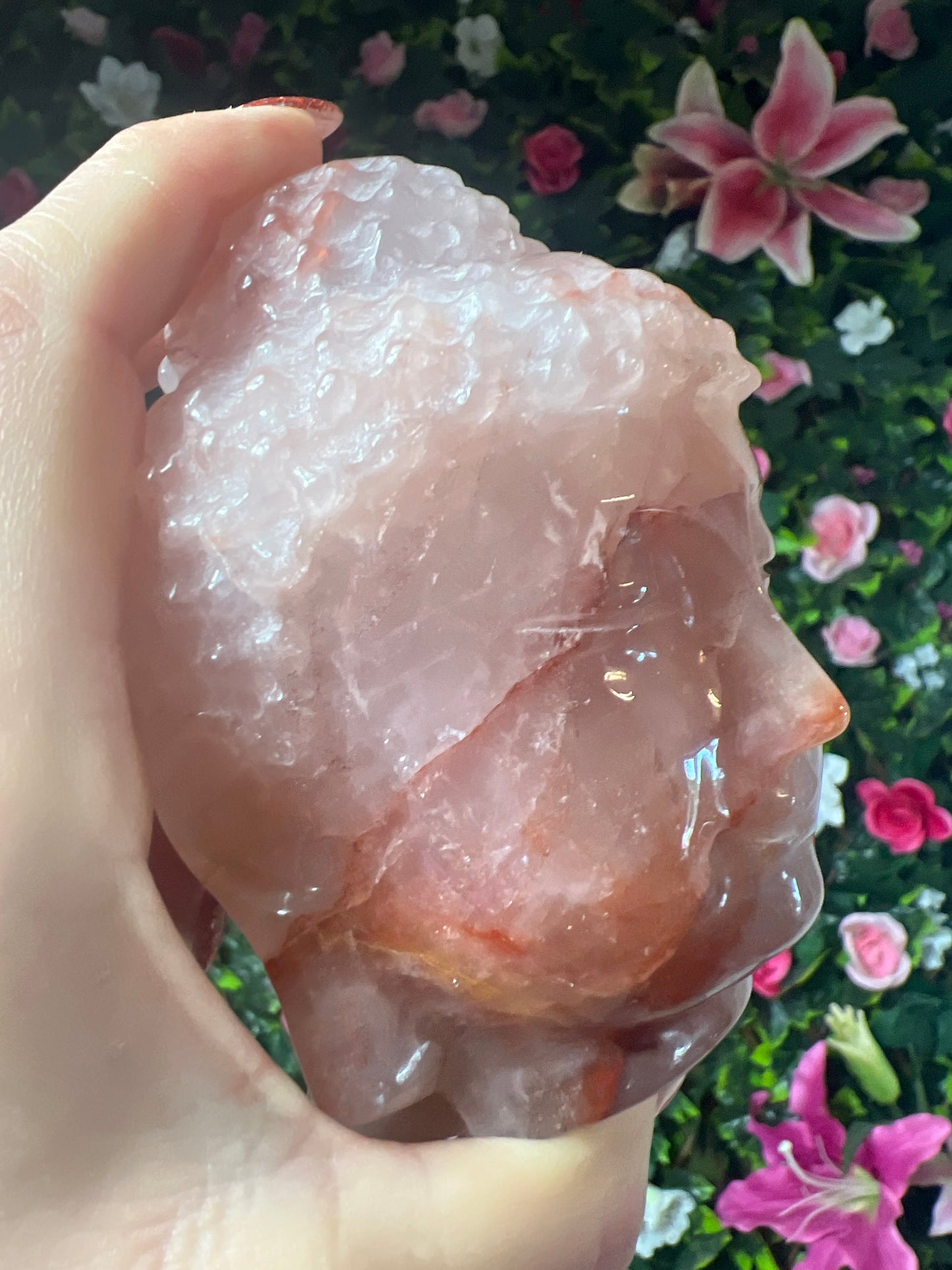 Large Fire Quartz Red Hematite in Rose Buddha Head