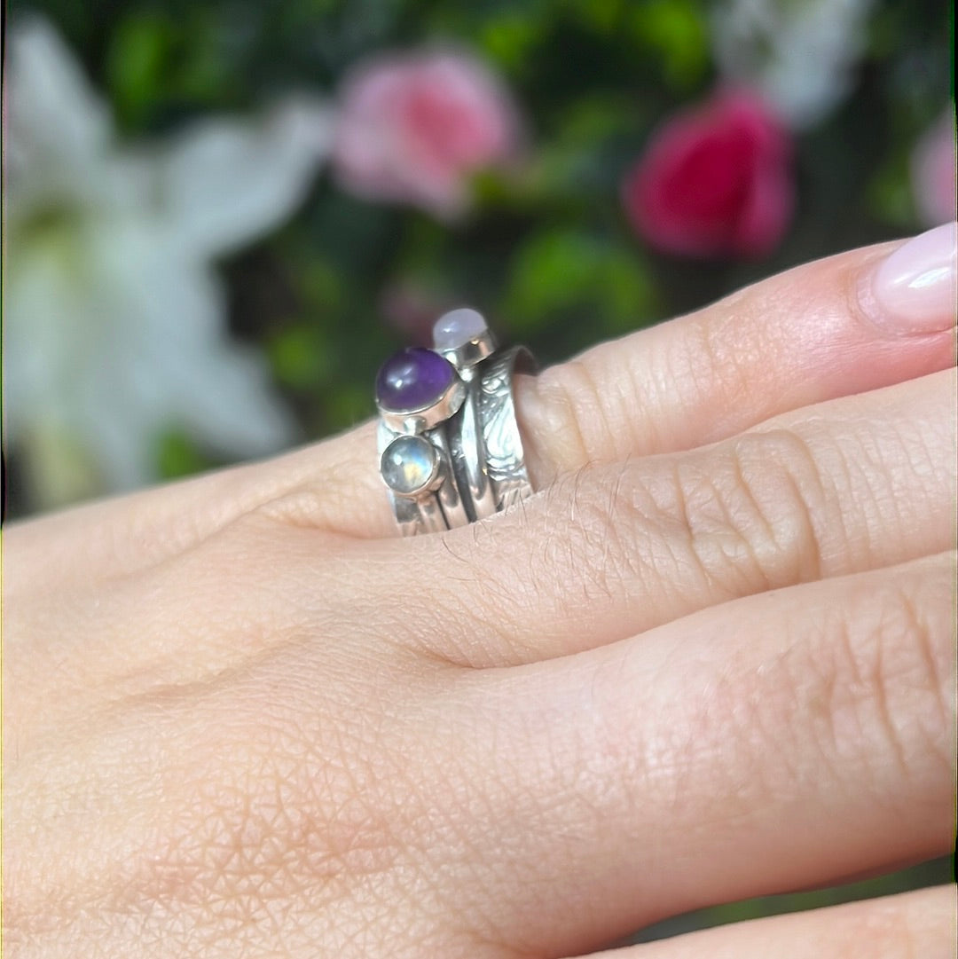 Trio Mix Fidget Spinner Ring - Sterling Silver 925 - Size J 1/2