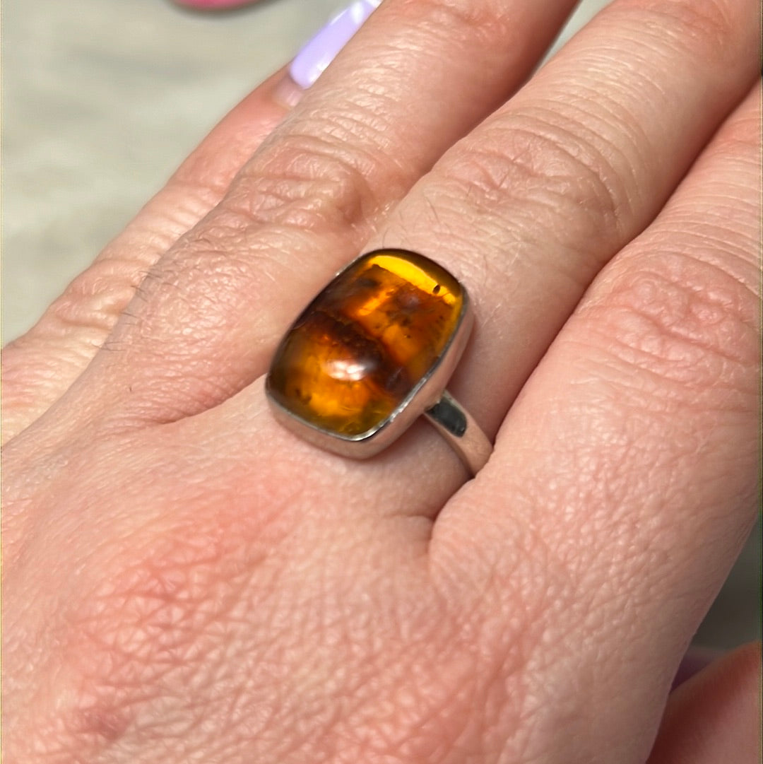 Amber 925 Sterling Silver Ring -  Size O