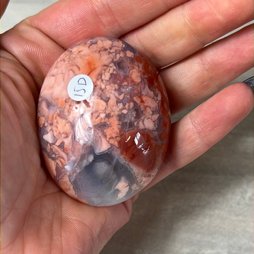Pink Druzy Petal Agate Palm Pebble