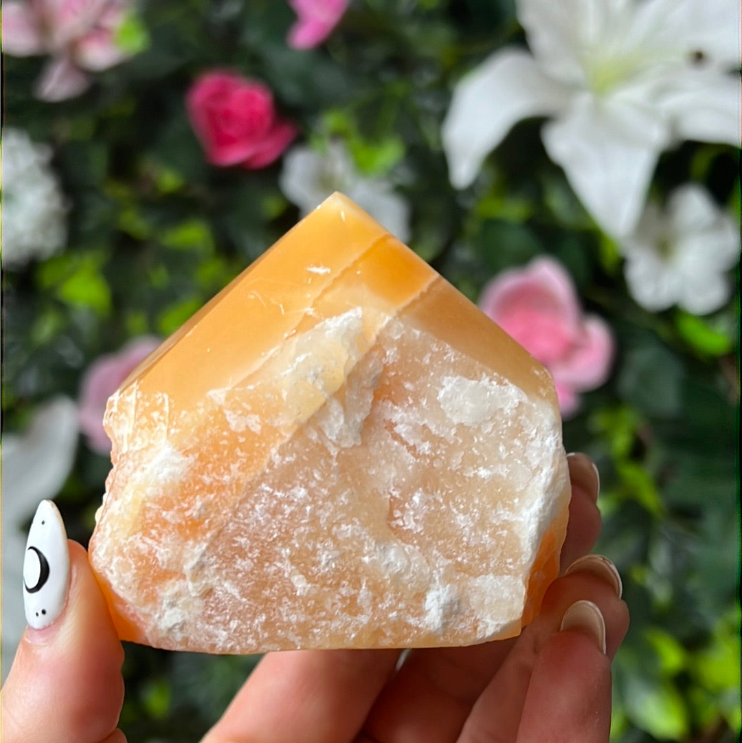Orange Calcite Half & Half Polished Raw Tower Point