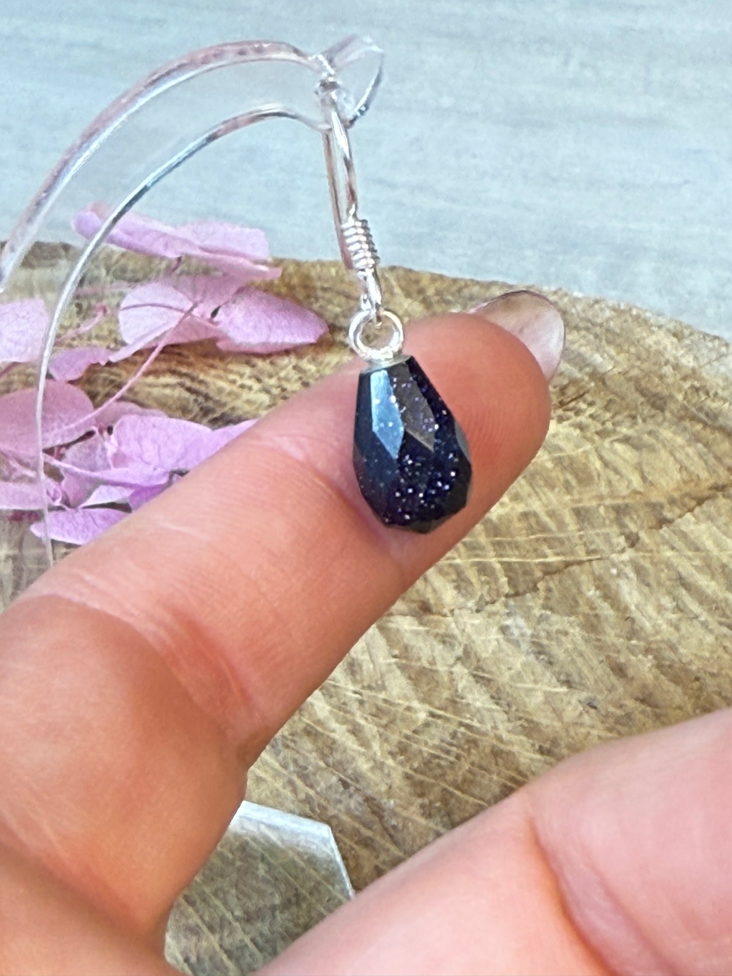 Blue Goldstone Mini Drop 925 Sterling Silver Earrings