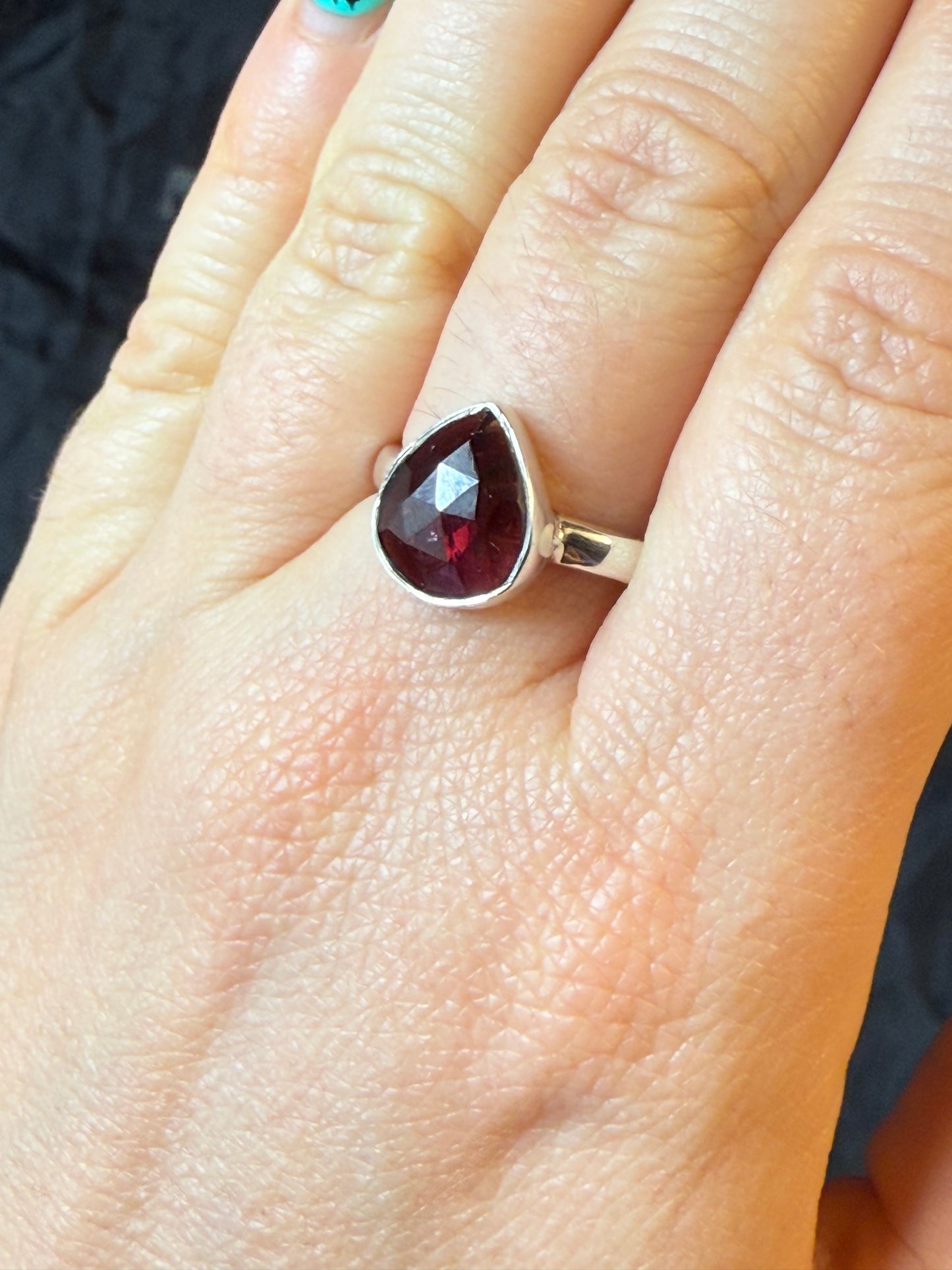 Garnet Facet 925 Ring - Size R 1/2