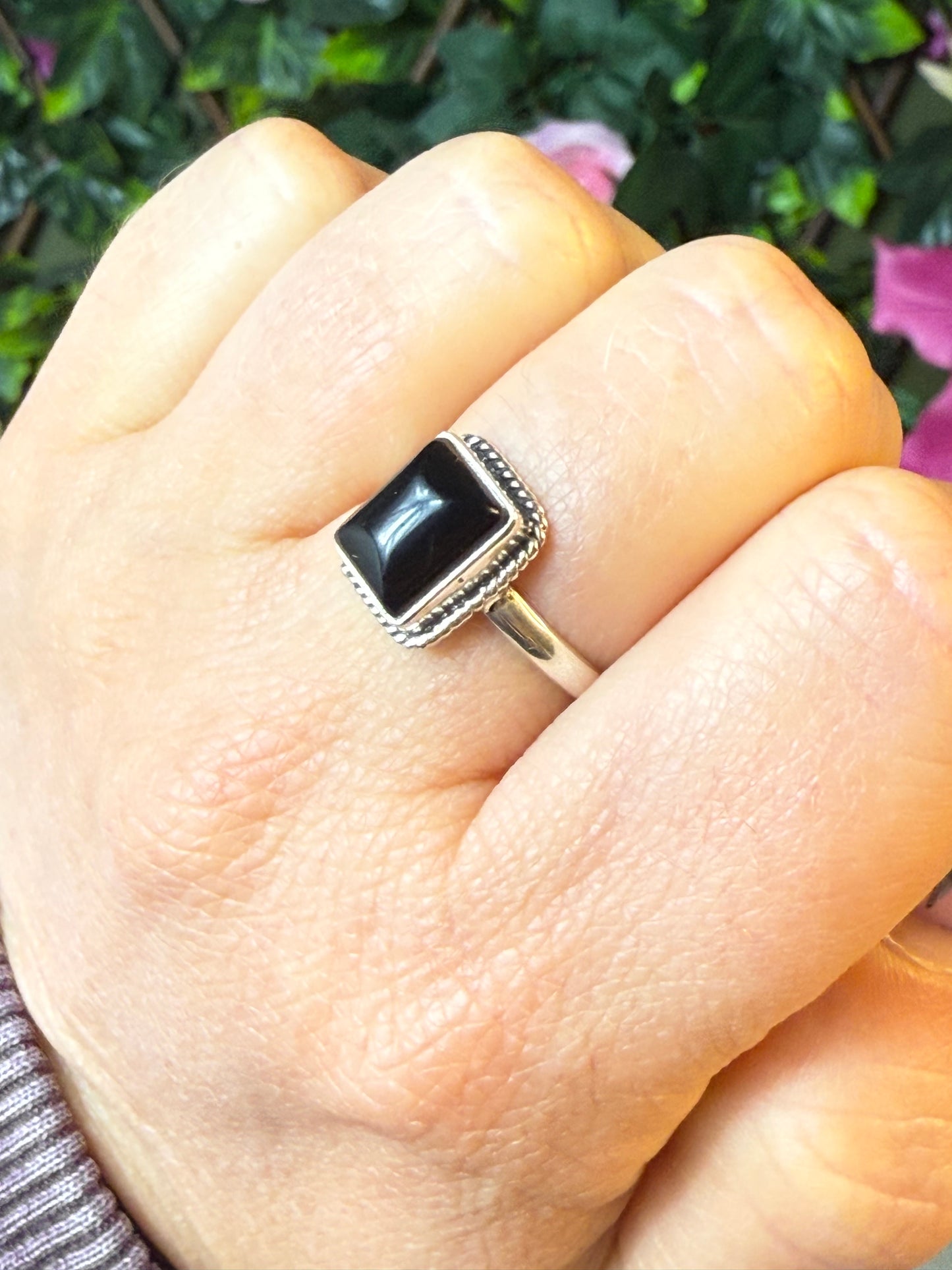 Square Onyx 925 Ring - Size N 1/2