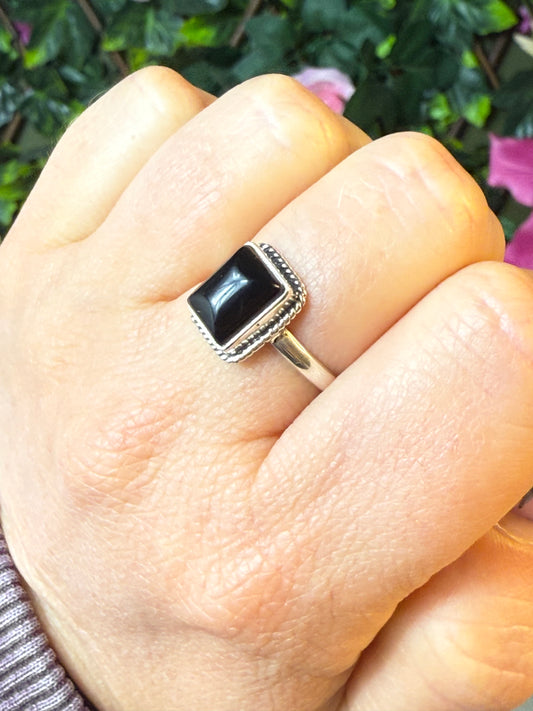 Square Onyx 925 Ring - Size N 1/2