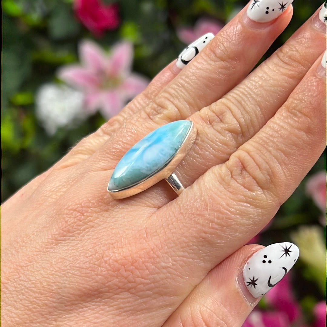Larimar 925 Sterling Silver Ring - Size Q 1/2 - R