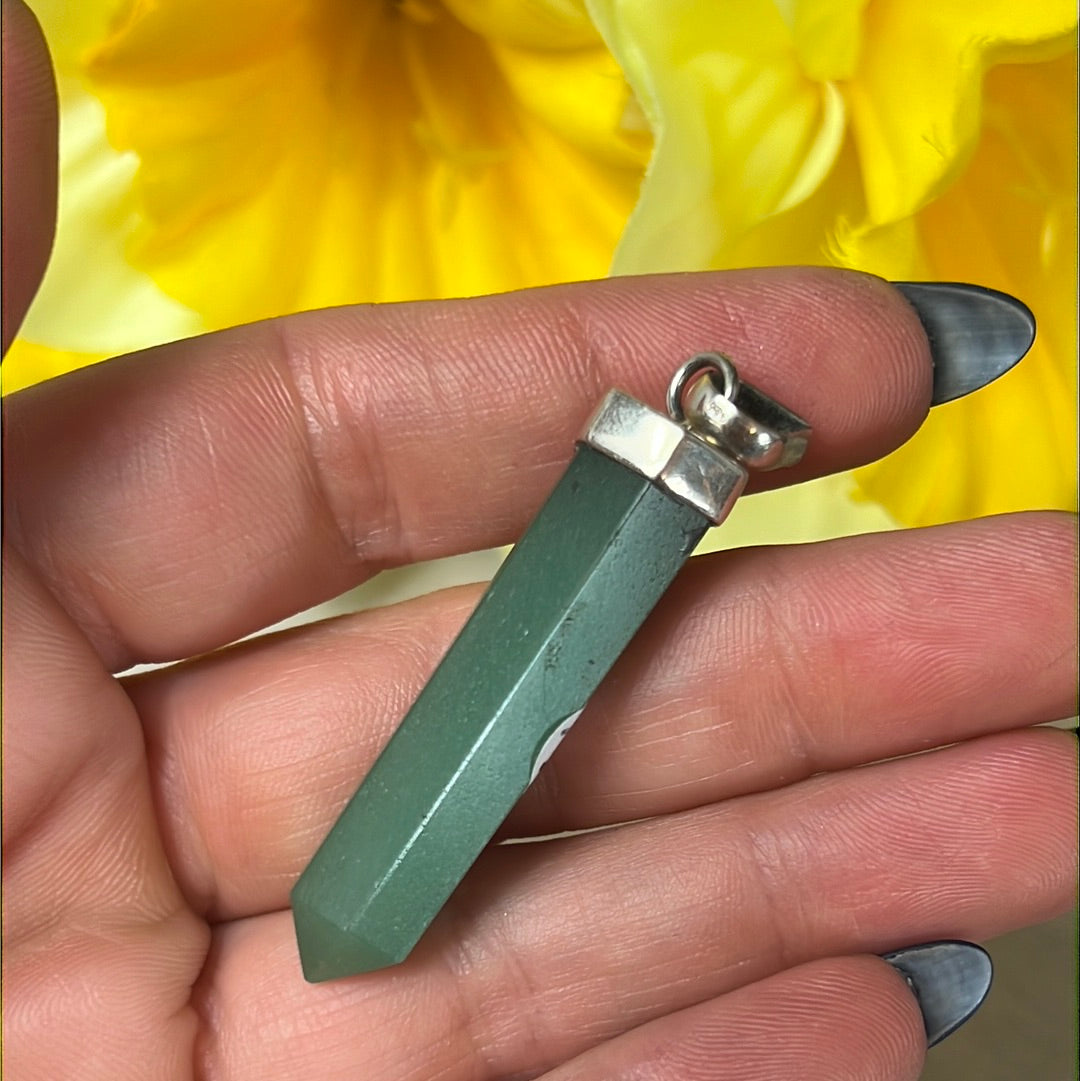 Green Aventurine Point 925 Sterling Silver Pendant