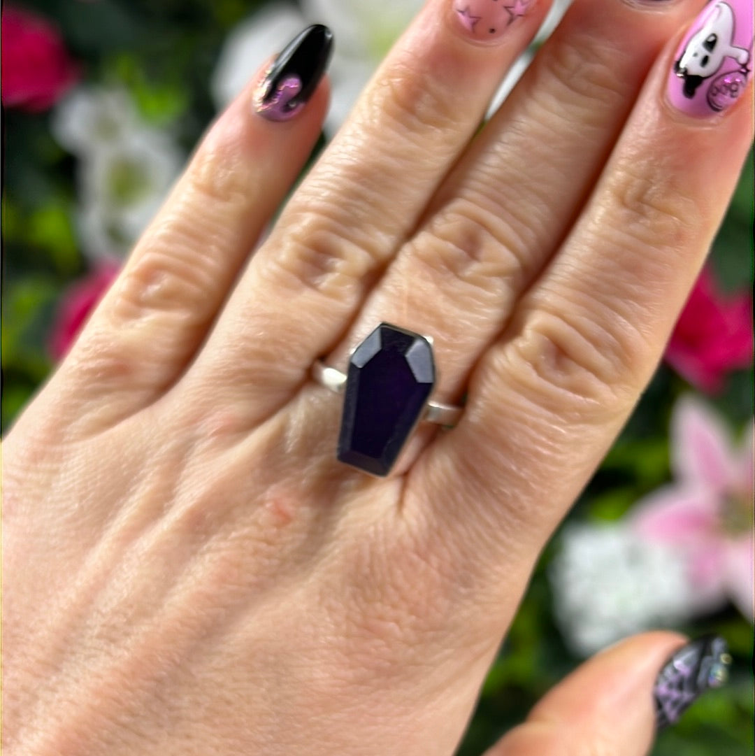 Amethyst Coffin 925 Sterling Silver Ring - Size U 1/2
