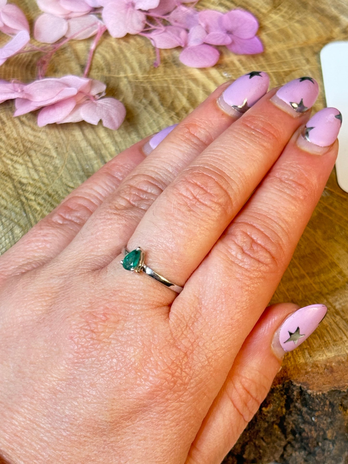 Zambian Emerald - Rare 925 Silver Ring - Size P 1/2