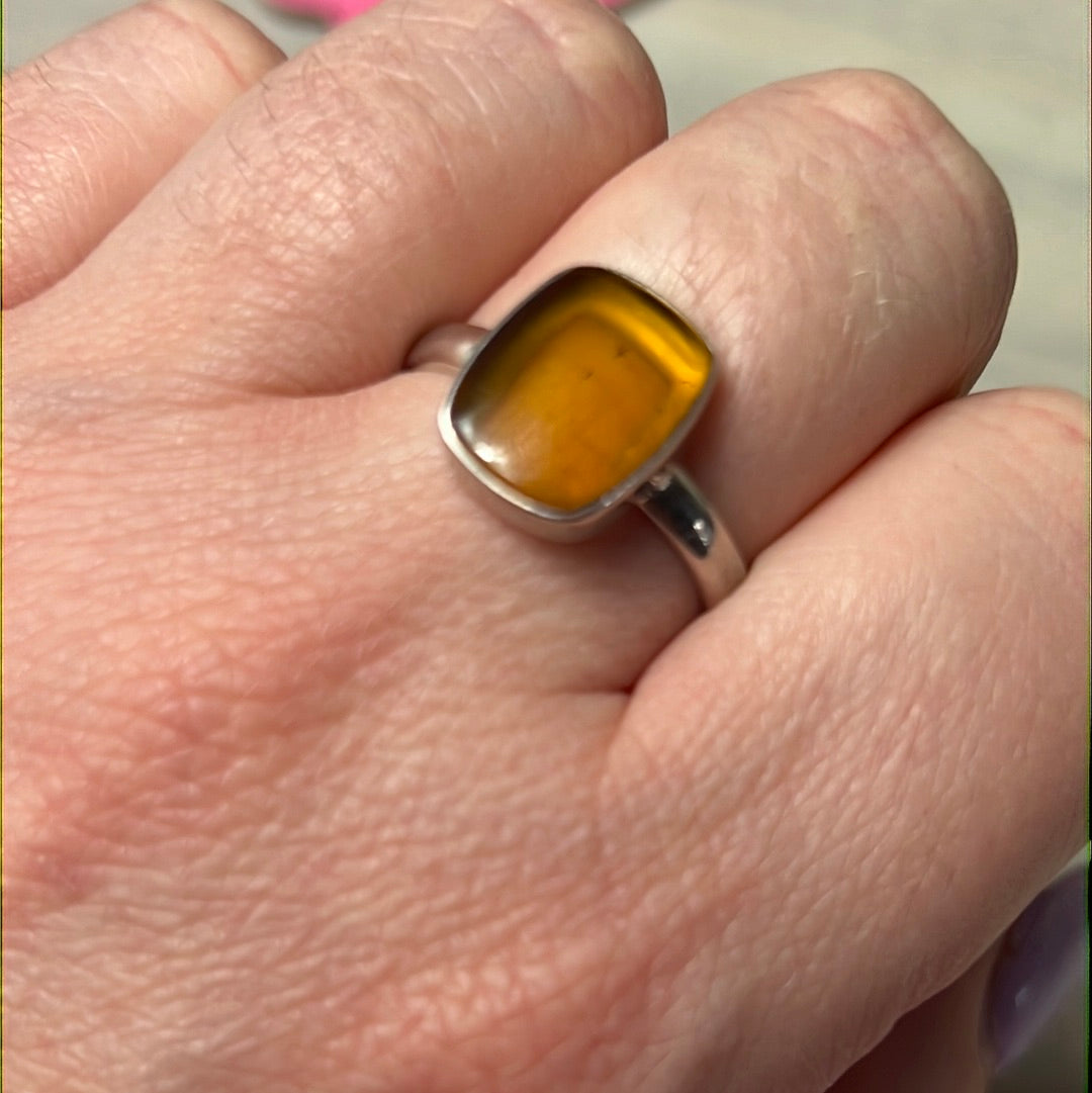 Amber 925 Sterling Silver Ring -  Size S