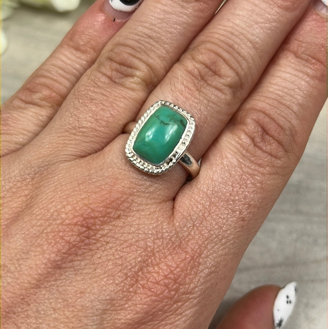 Cornish Turquoise 925 Sterling Silver Ring - Size N 1/2