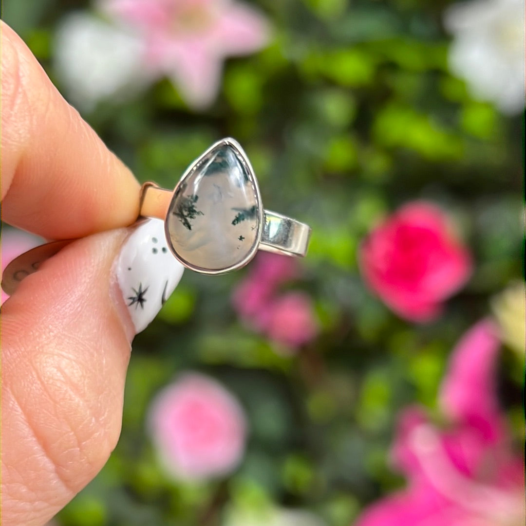 Moss Agate 925 Sterling Silver Ring - Size P 1/2 - Q