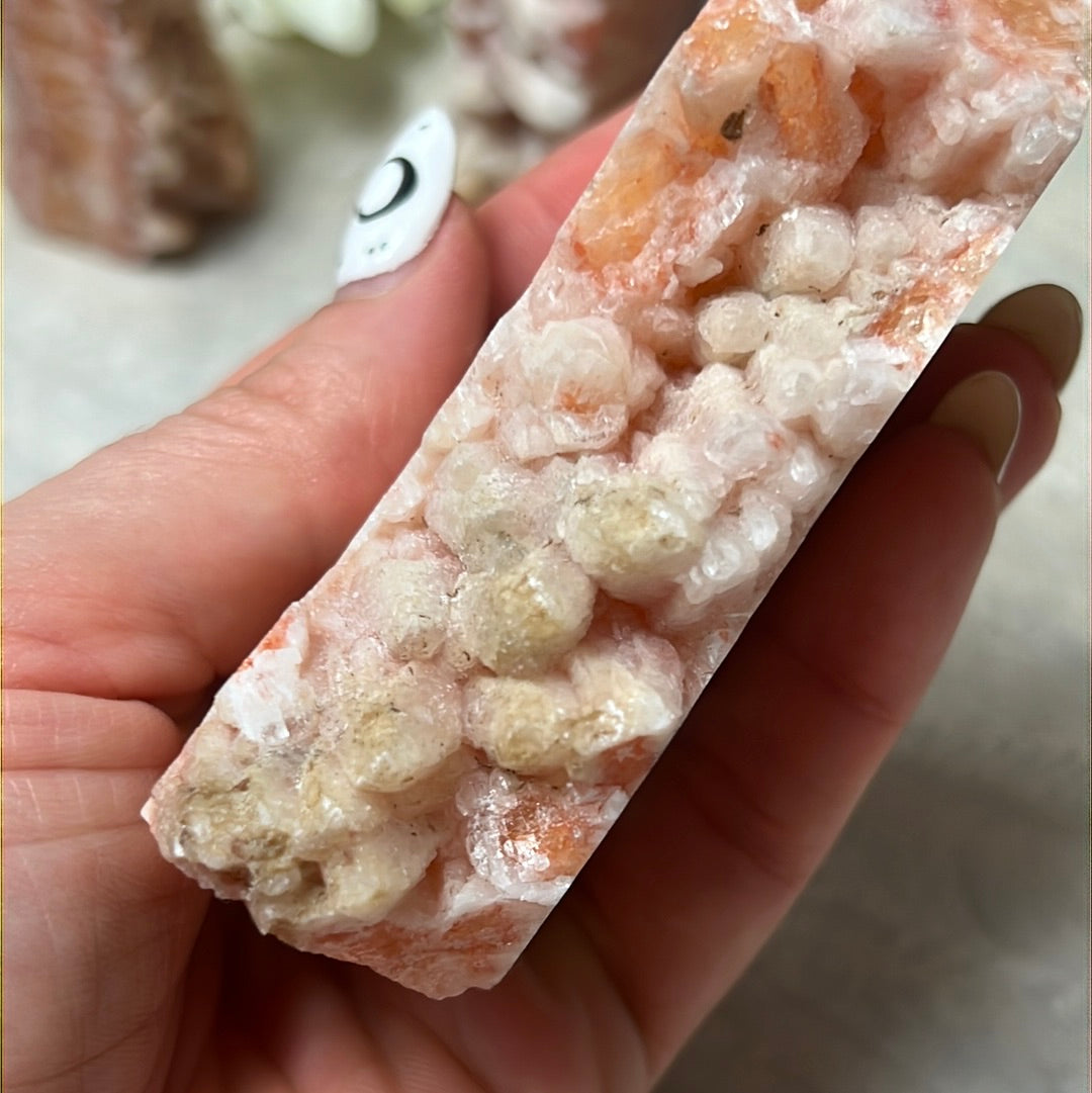 Sunstone, Orchid & Orange Calcite Druzy Tower Points