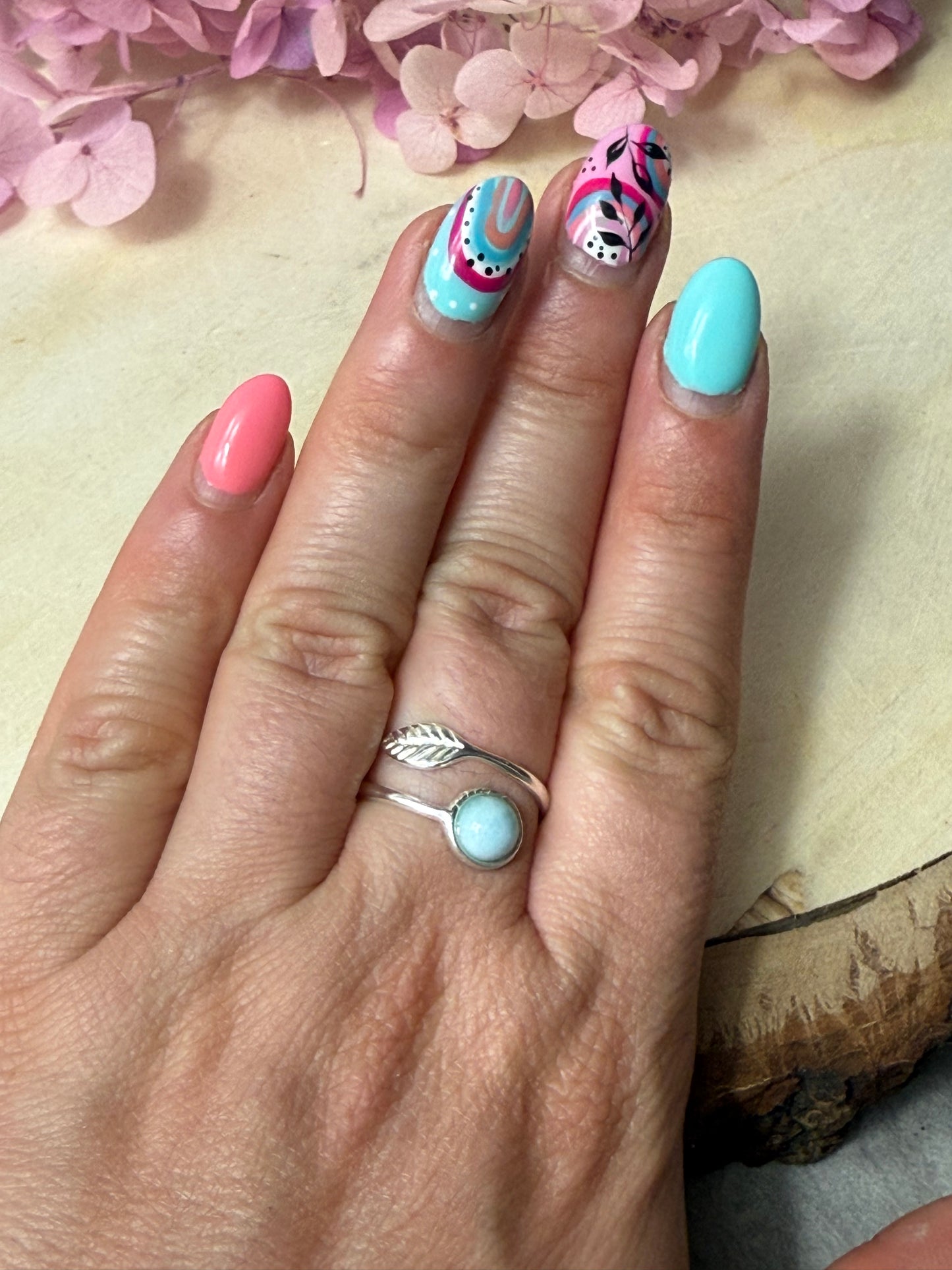 Handmade Adjustable Larimar 925 Silver Ring