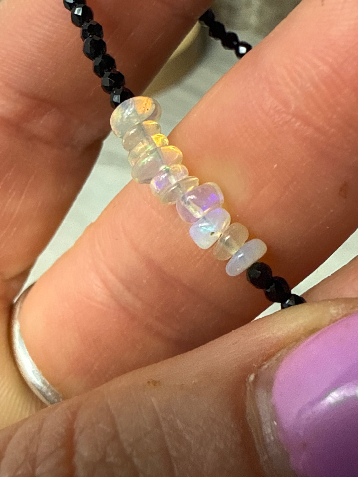 Ethiopian Opal with Black spinel facet beads bracelet