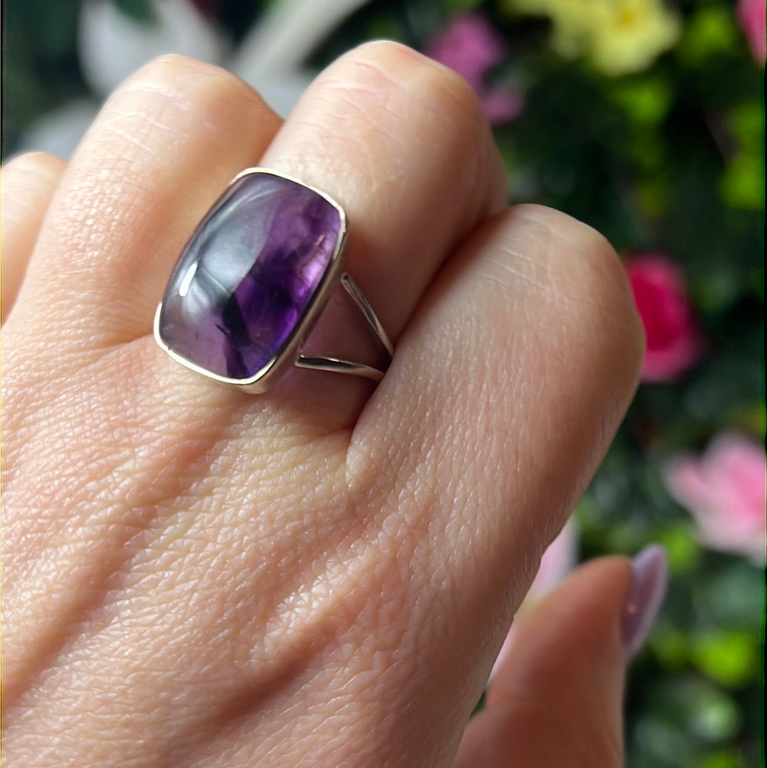 Amethyst 925 Sterling Silver Ring - Size R 1/2 - S