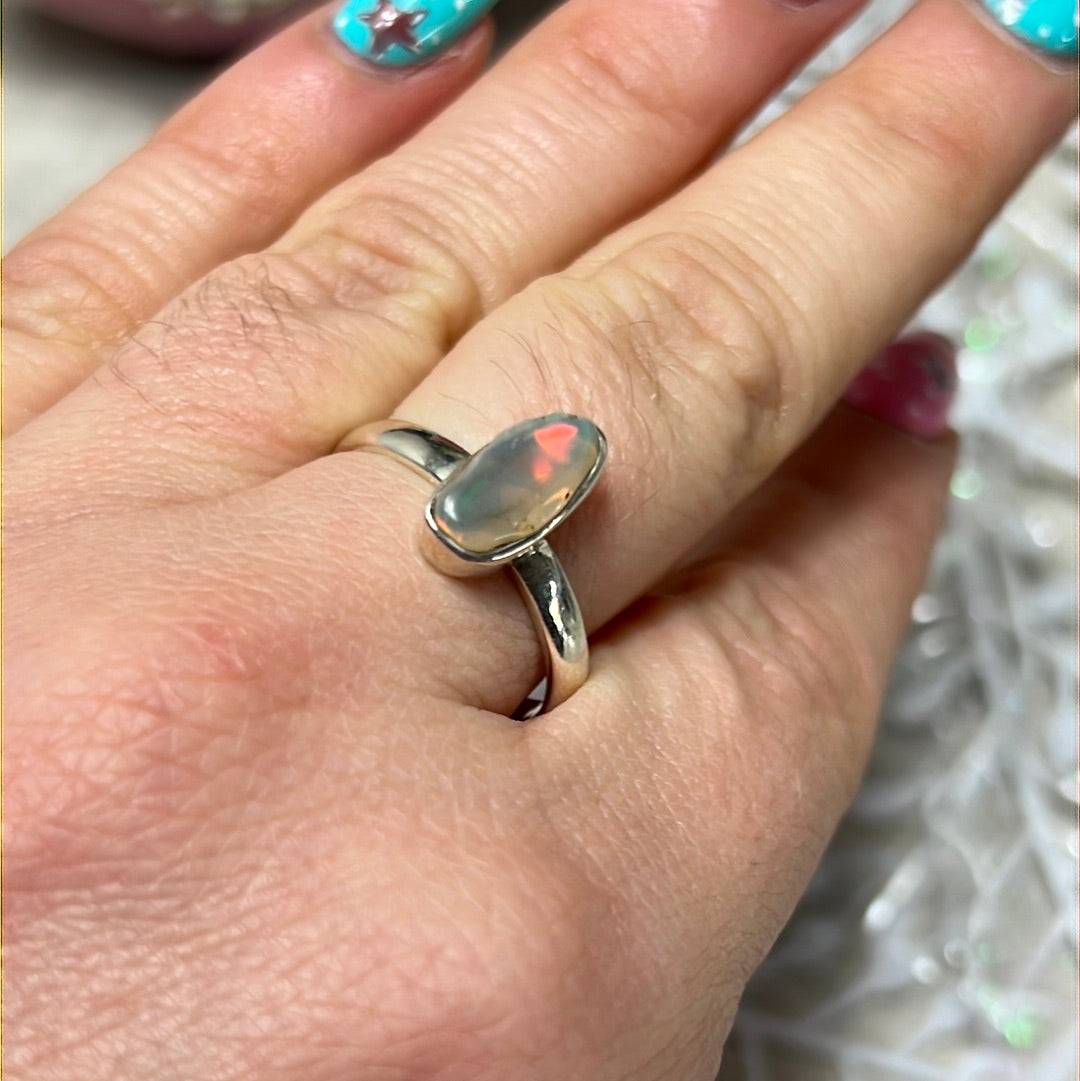 Ethiopian Opal Raw 925 Sterling Silver Ring - Size P 1/2 - Q