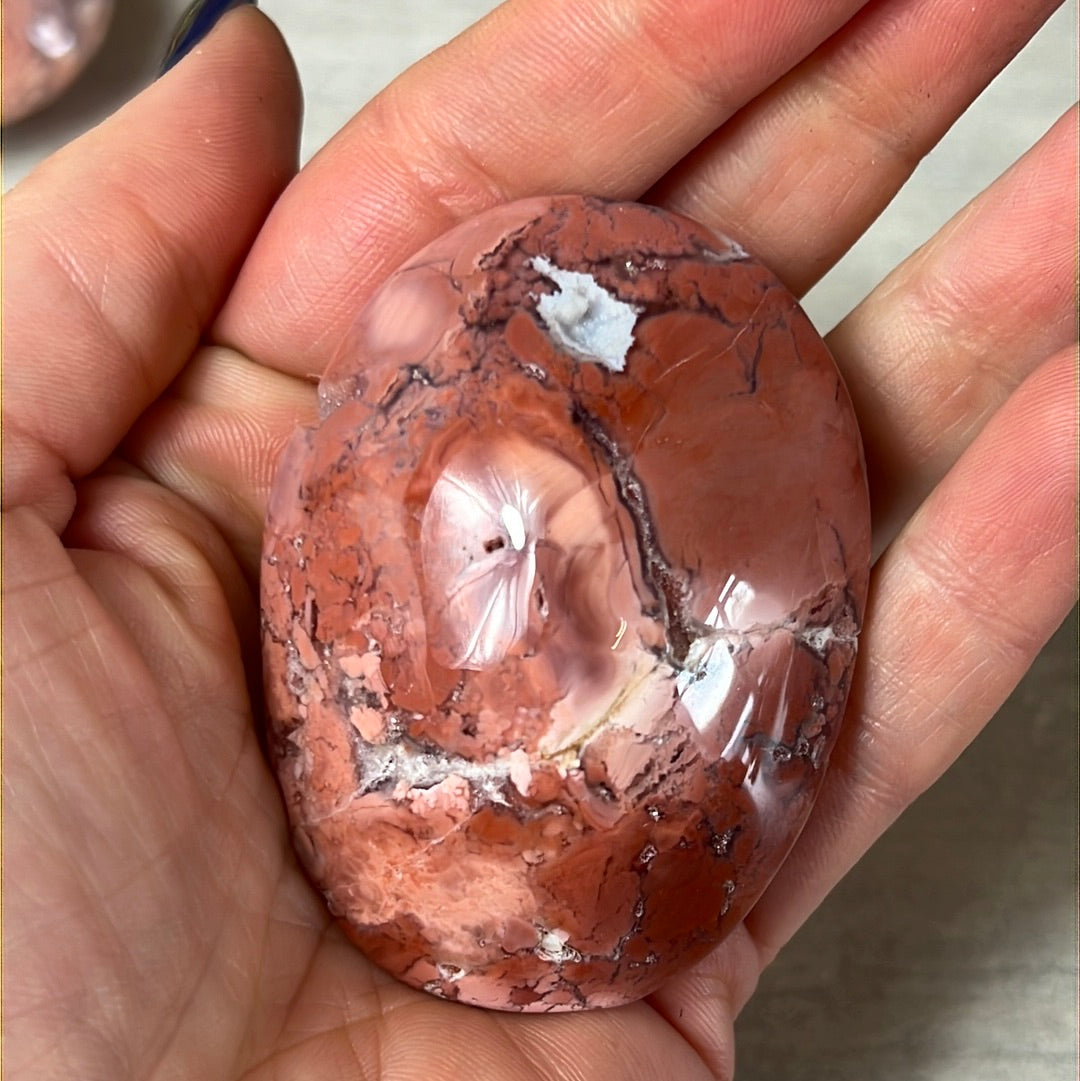 Pink Druzy Petal Agate Palm Pebble