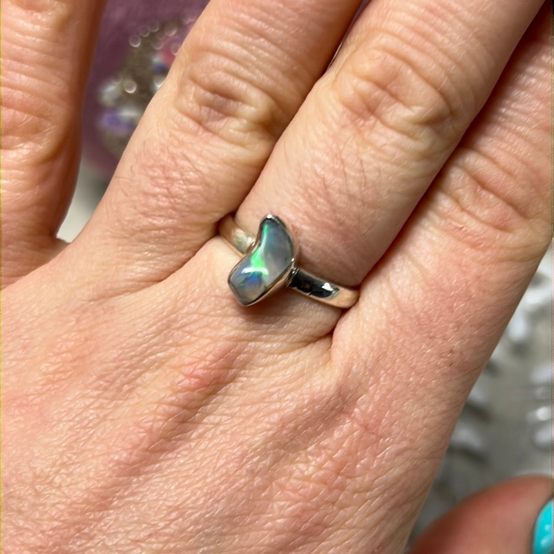 Ethiopian Opal Raw 925 Sterling Silver Ring - Size N 1/2