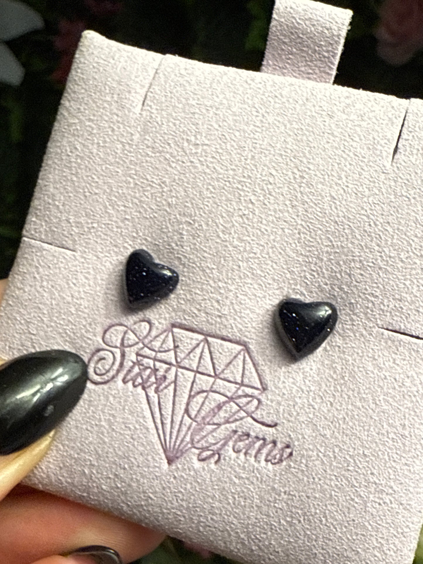 Handmade Blue Goldstone Heart Sterling Silver Studs