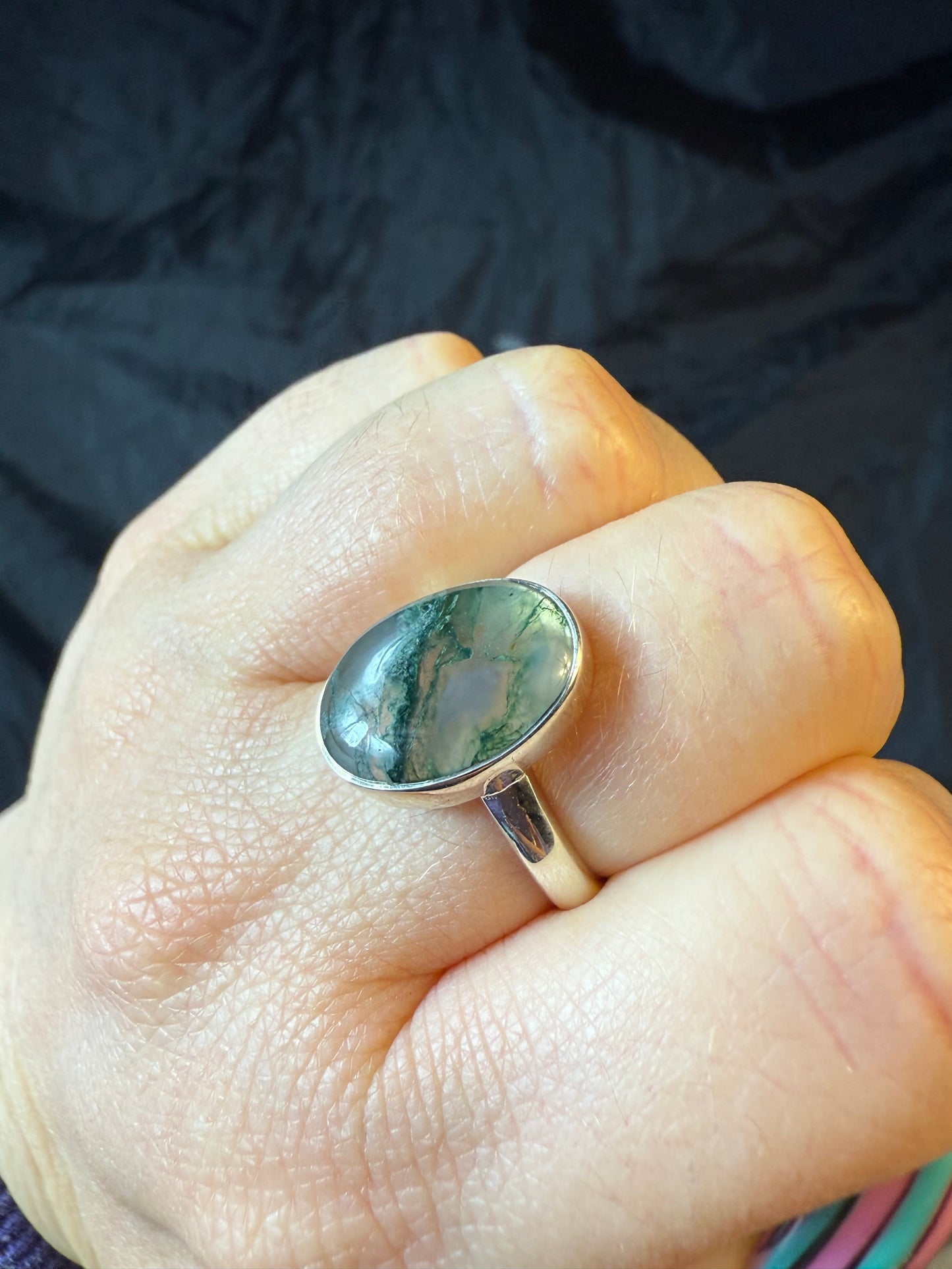 Moss Agate 925 Silver Ring - Size M 1/2