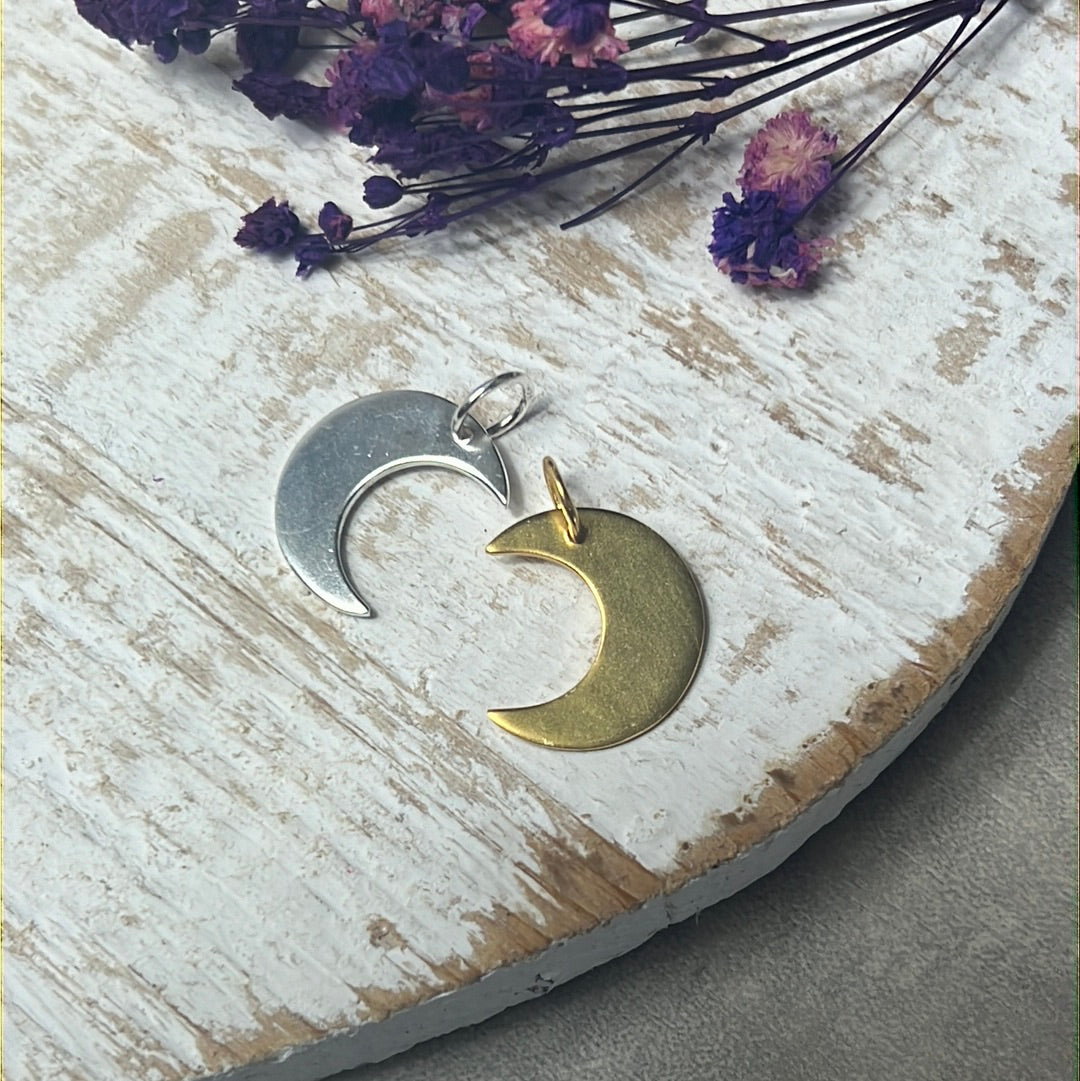 Moon Large Flat 925 Sterling Silver Pendant Charm