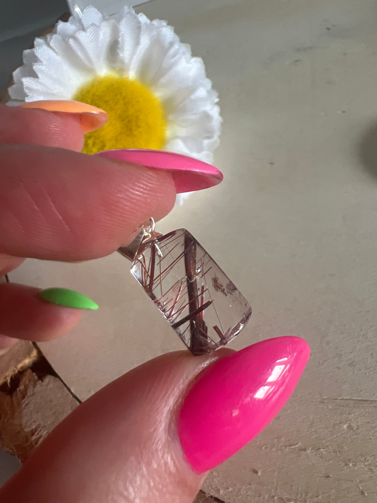 Rutile Mutil Colour Rutilated Quartz 925 Sterling Silver Pendant