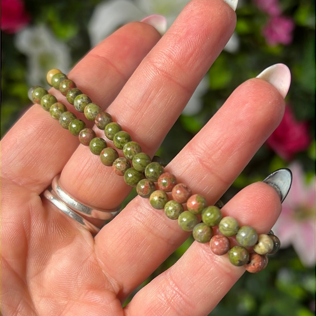 4mm Unakite Bead Bracelet