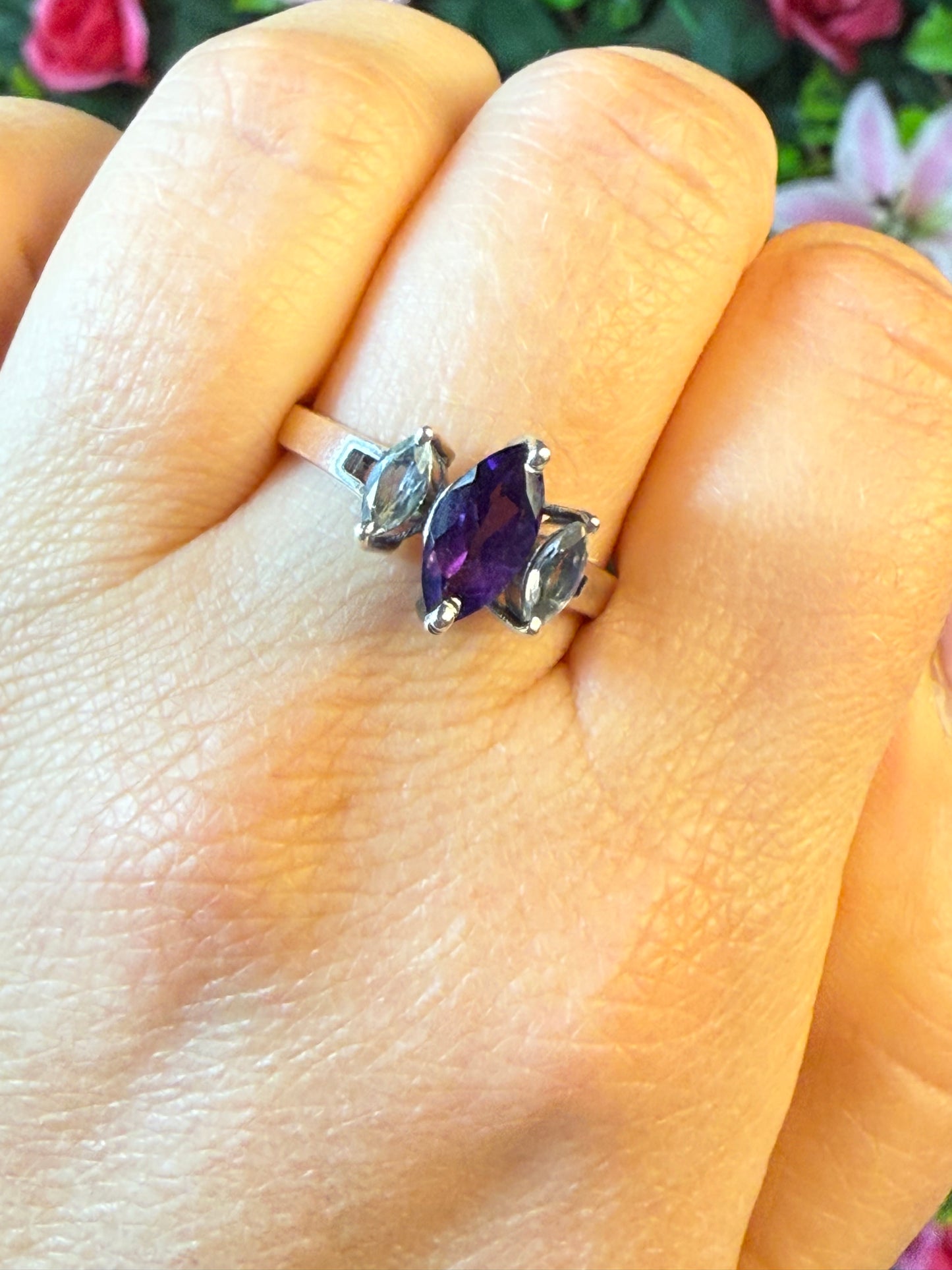 Triple Stone - Topaz / Amethyst 925 Ring - Size S