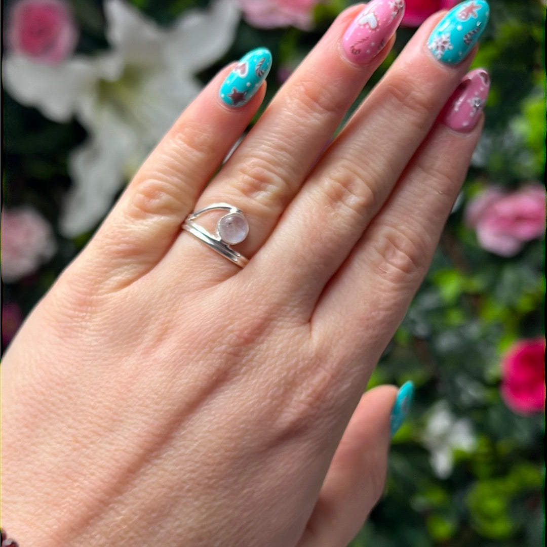 Moonstone Swirl 925 Sterling Silver Ring - Size L 1/2