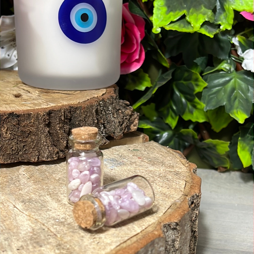 Kunzite Chip Glass Jar Bottle