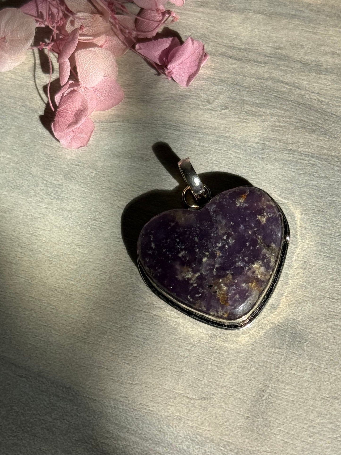 Lepidolite Heart Pendant - Silver plated