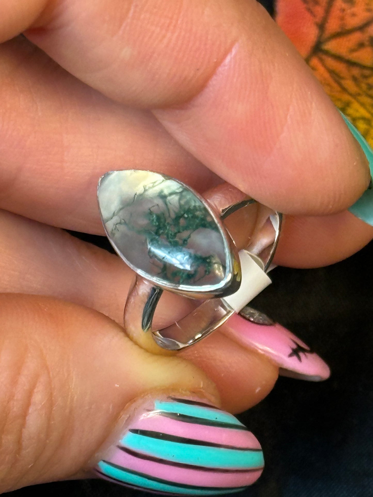 Moss Agate 925 Silver Ring - Size L 1/2