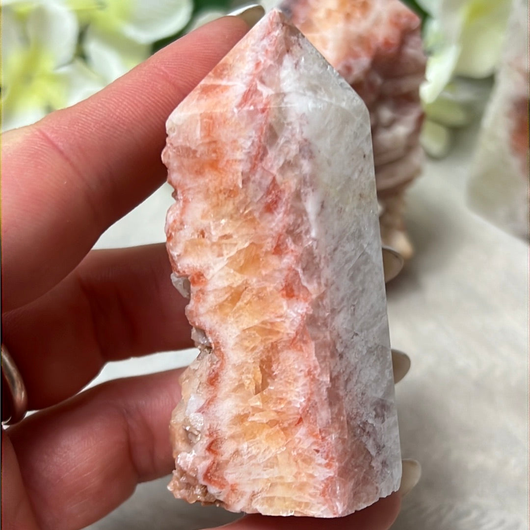 Sunstone, Orchid & Orange Calcite Druzy Tower Points