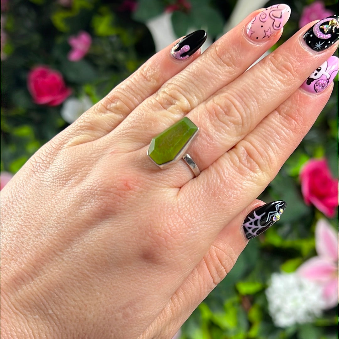 Nephrite Jade Coffin 925 Sterling Silver Ring - Size M 1/2