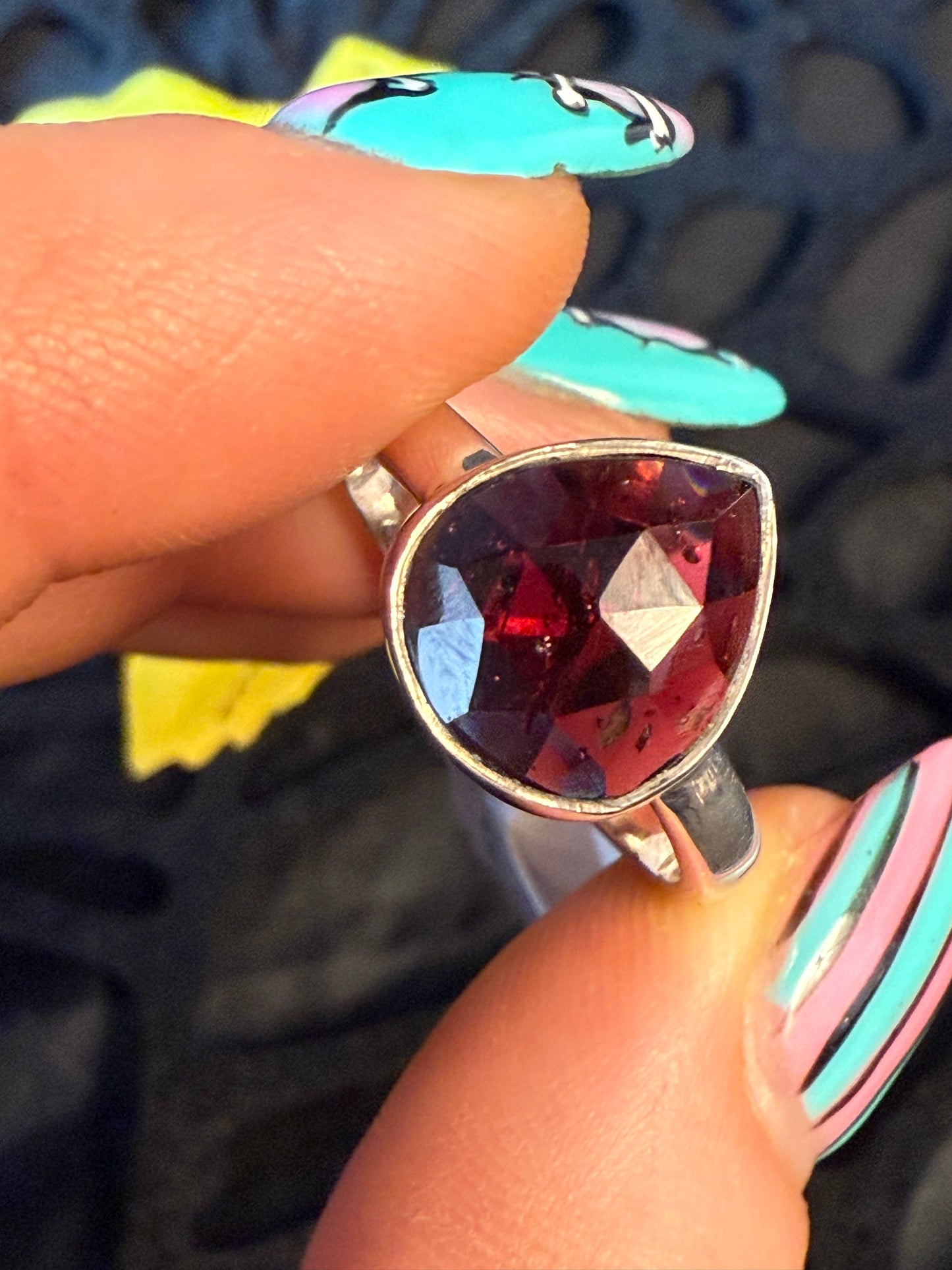 Garnet Facet 925 Ring - Size R 1/2