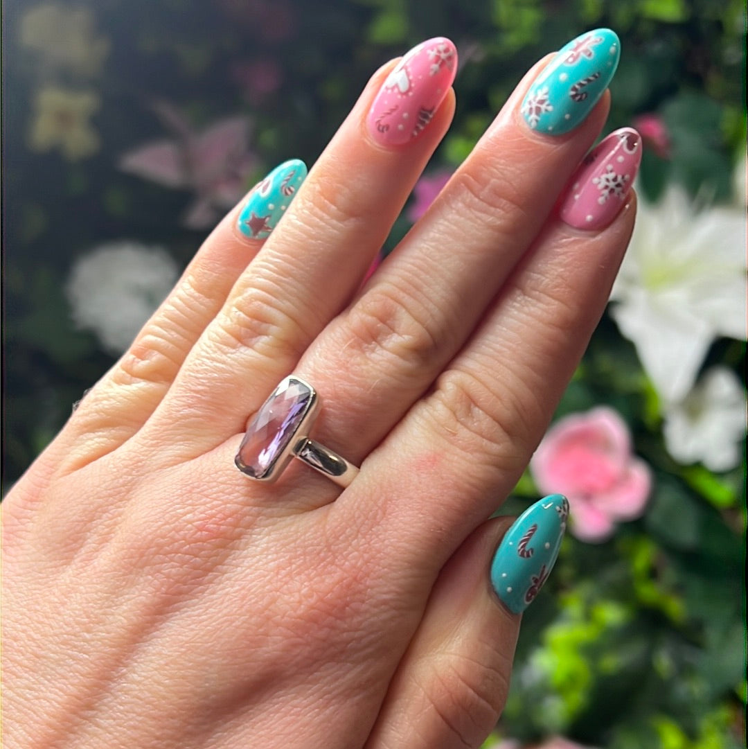 Amethyst Facet 925 Sterling Silver Ring - Size S 1/2