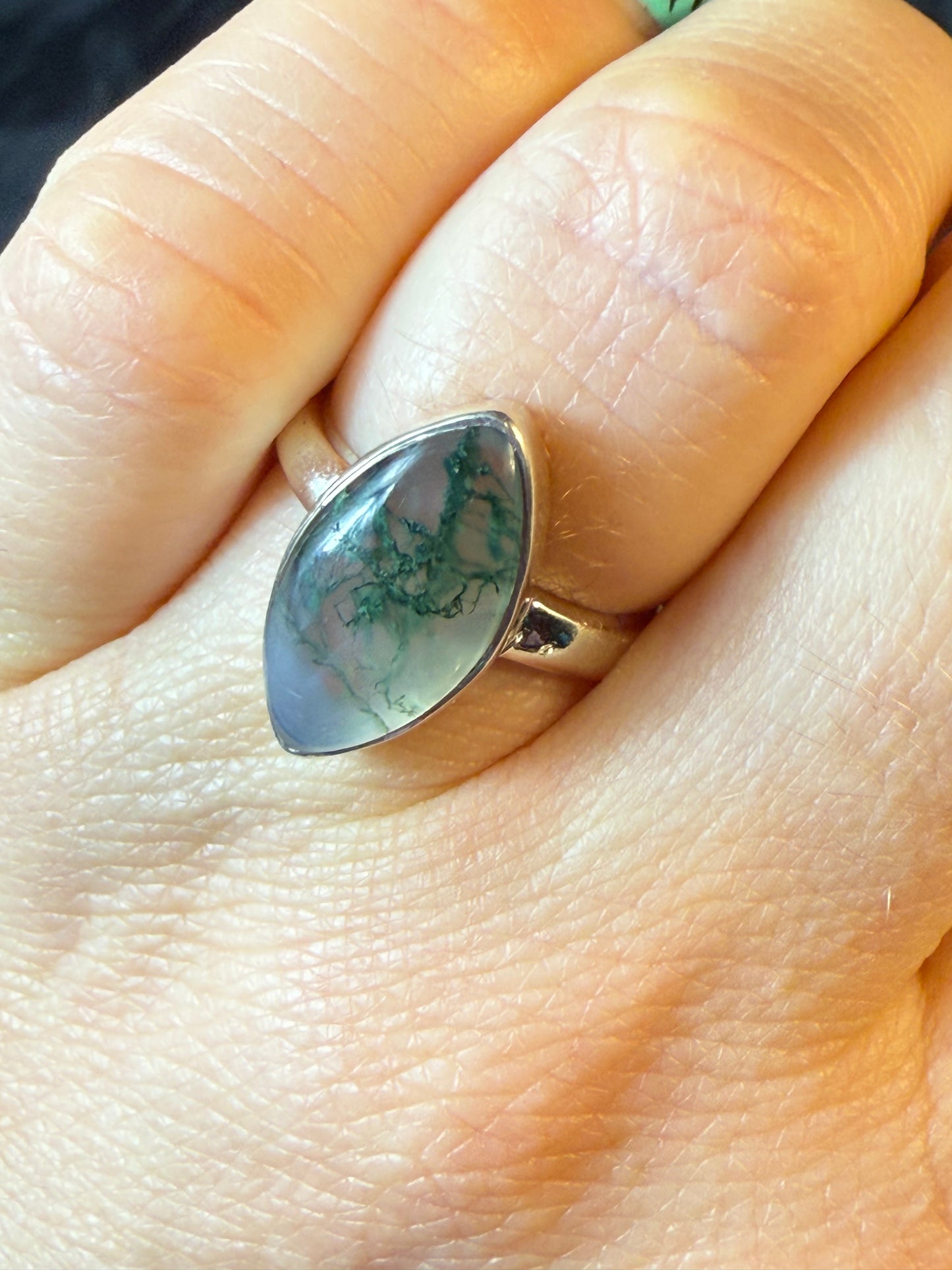 Moss Agate 925 Silver Ring - Size L 1/2