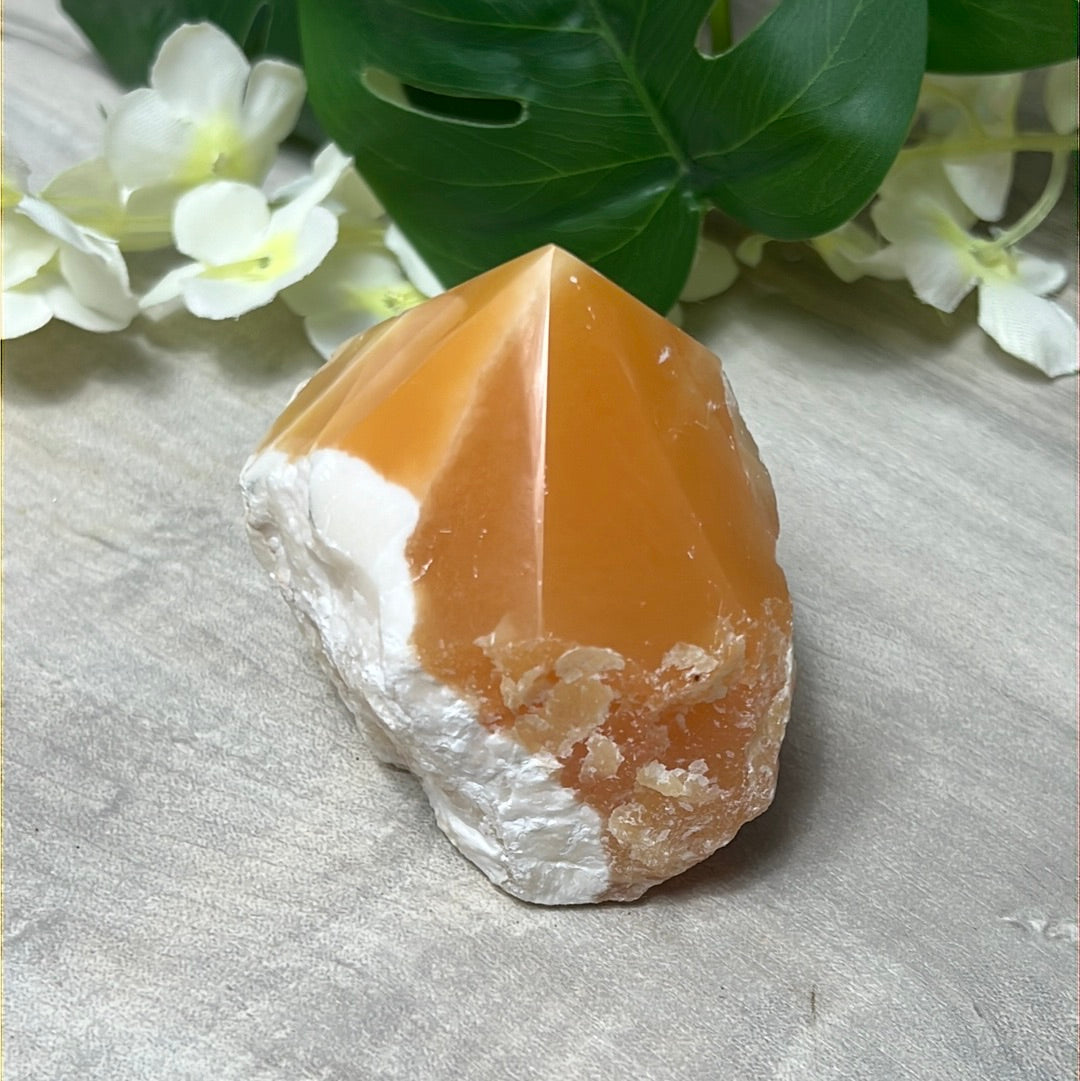 Orange Calcite Half & Half Polished Raw Tower Point