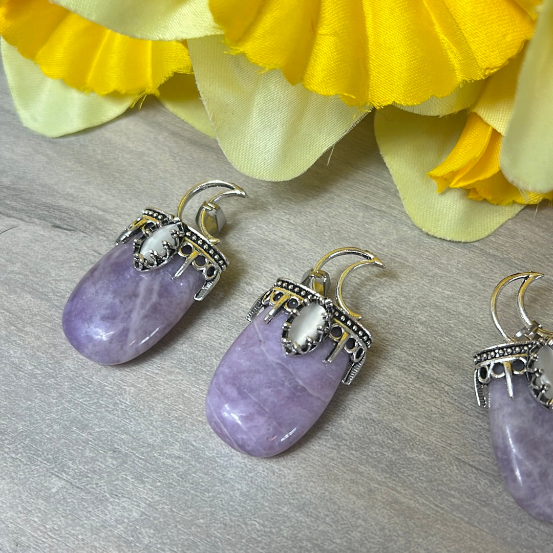 Moon Pendant - with Selenite  PLATED Silver