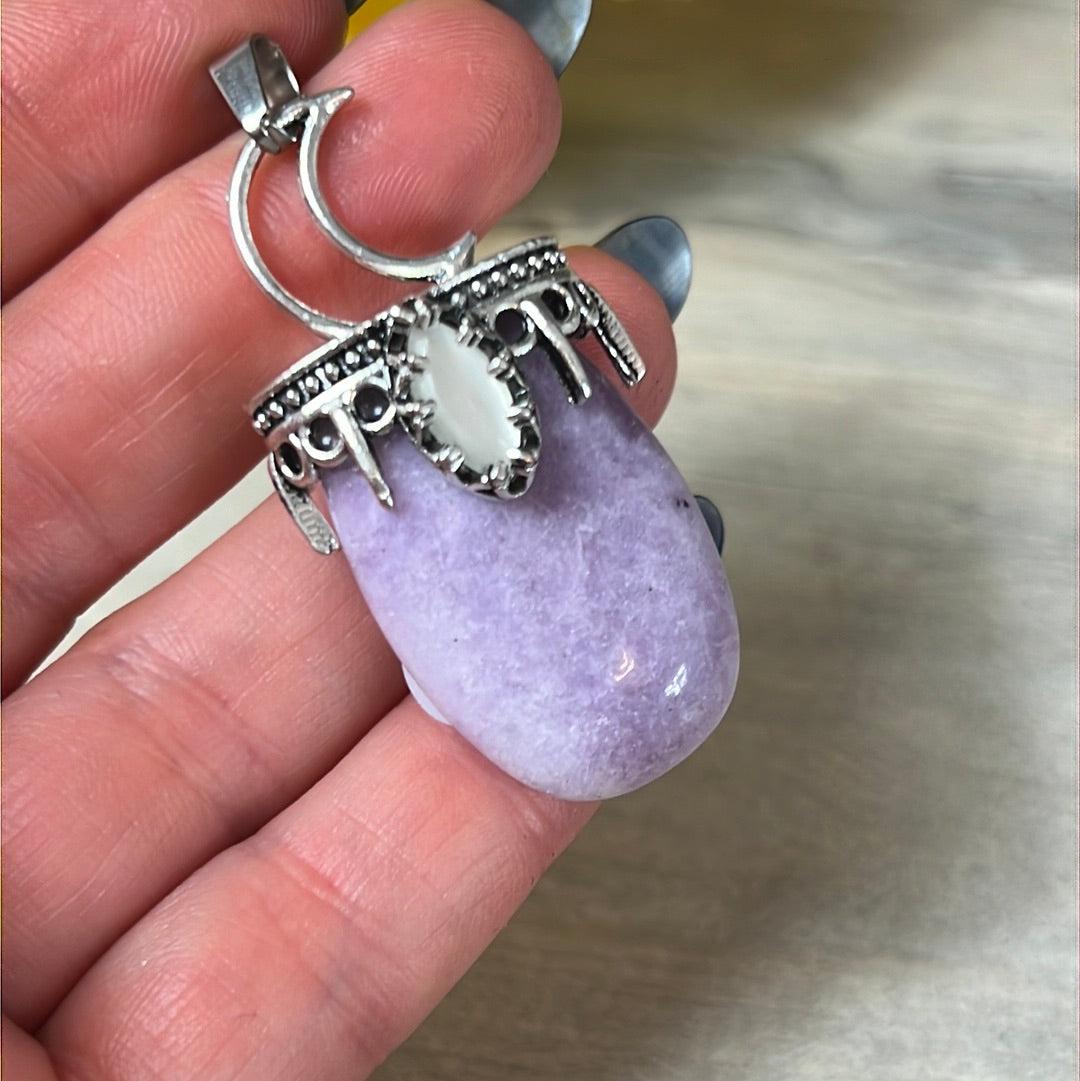 Moon Pendant - with Selenite  PLATED Silver