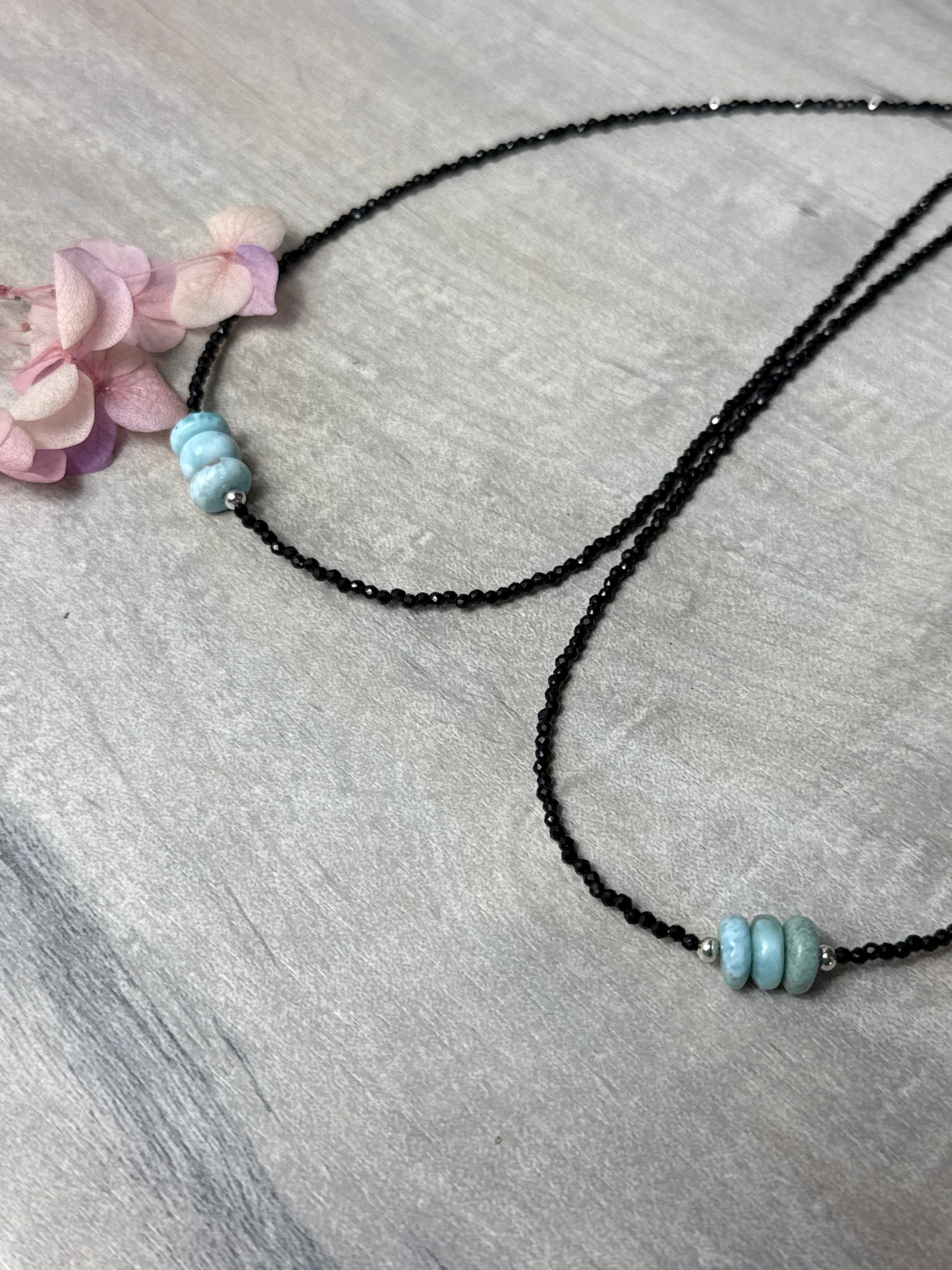 Larimar with Black spinel facet beads Necklace