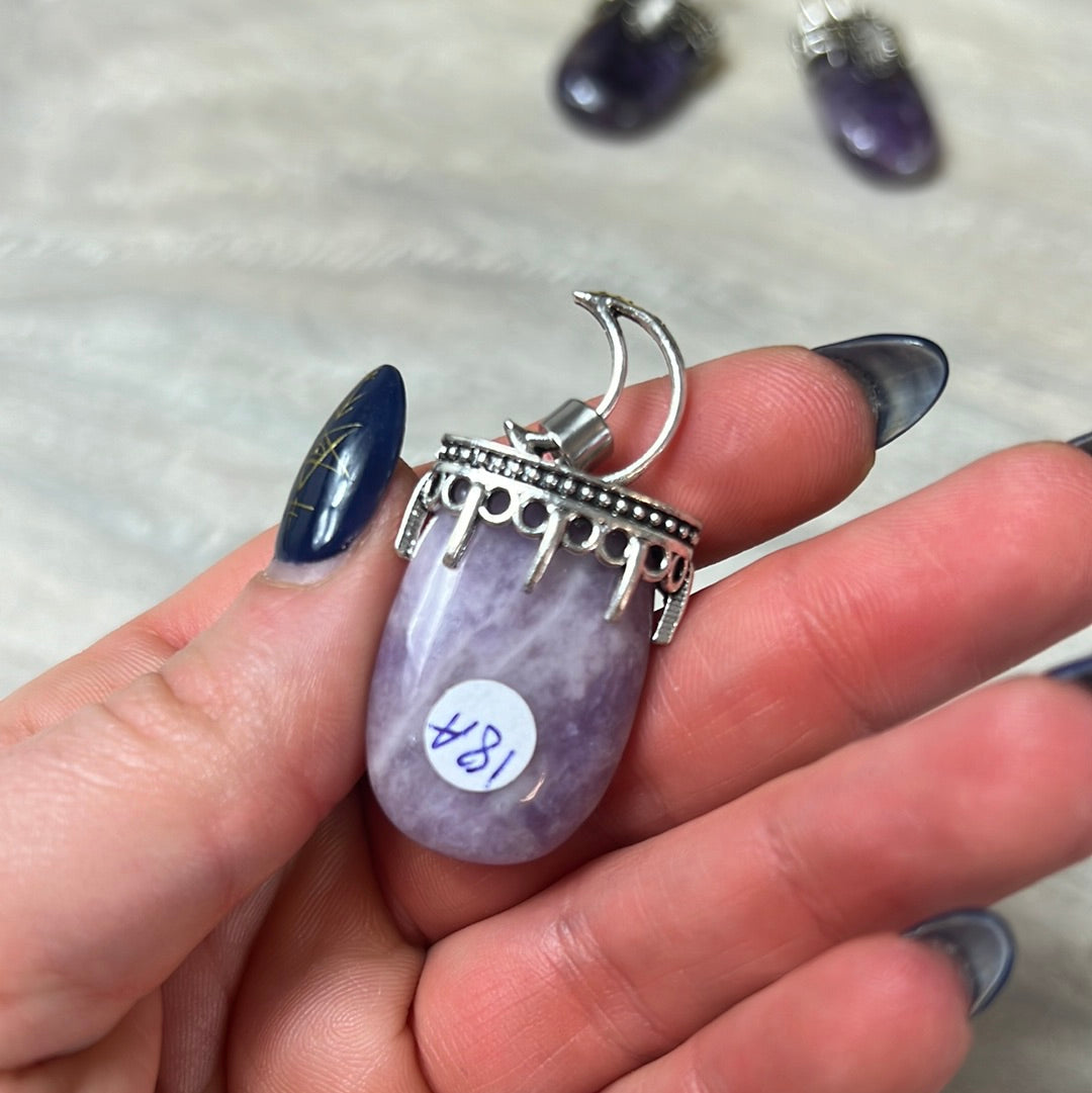 Moon Pendant - with Selenite  PLATED Silver